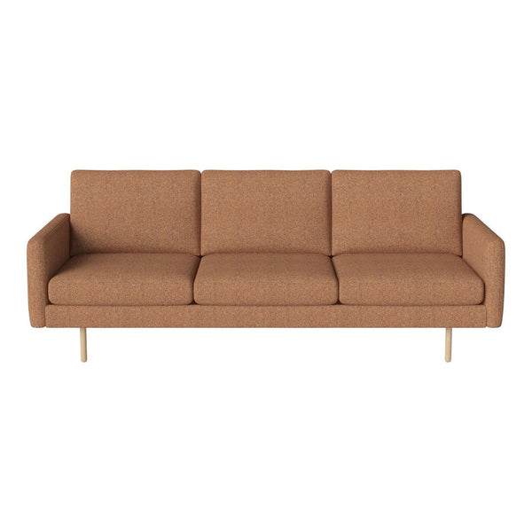 Mid-century modern sofa in warm brown fabric with a smooth texture and simple, clean lines. Ideal for stylish living rooms.