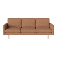 Brown upholstered sofa with a smooth texture and modern design, featuring a minimalist style and clean lines.