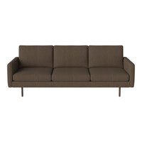 Brown upholstered three-seater sofa with clean lines and a textured fabric pattern. Perfect for modern living spaces.