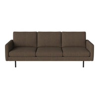 Brown fabric three-seater sofa with clean lines and a modern minimalist design. Ideal for contemporary living spaces.