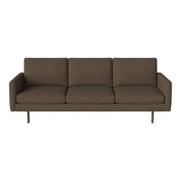 Brown fabric sofa with a sleek, minimalist design and clean lines, featuring a textured finish.