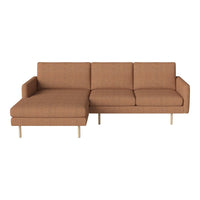 Brown fabric sectional sofa with a modern design and light wooden legs. Perfect for contemporary living spaces.