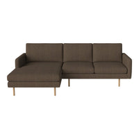 Brown fabric sectional sofa with clean lines and natural wood legs, perfect for modern living spaces.