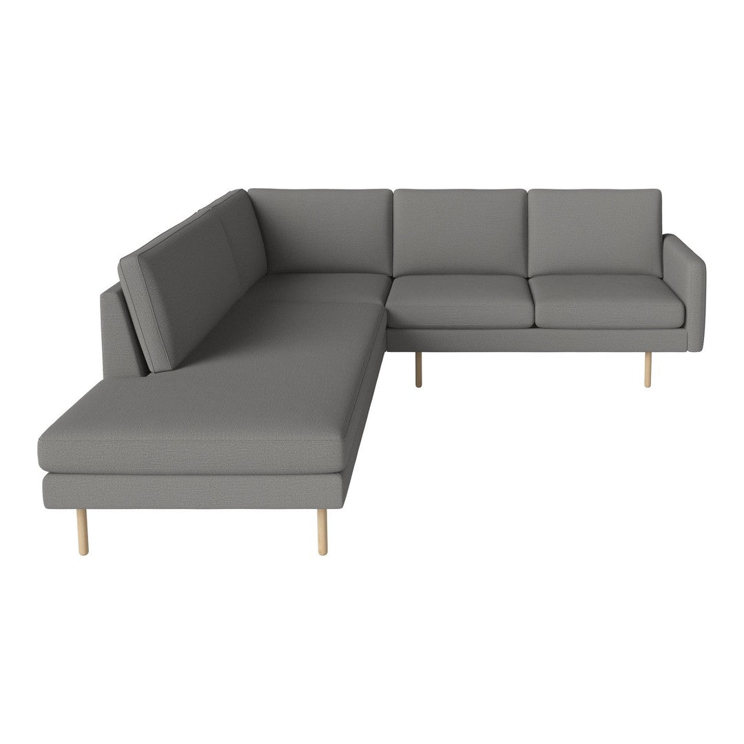 Gray sectional sofa with clean lines and natural wood legs, perfect for modern living spaces.