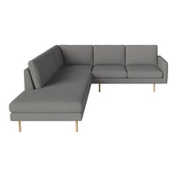 Gray sectional sofa with clean lines and natural wood legs, perfect for modern living spaces.