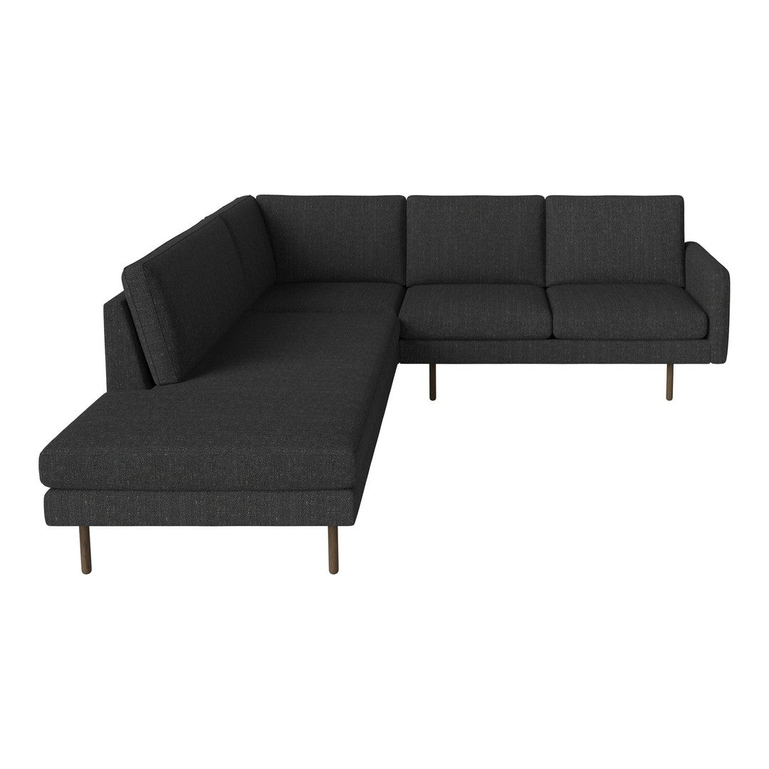 "Modern dark gray sectional sofa with a clean, textured fabric and minimalist design, perfect for contemporary spaces."