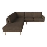 Brown fabric corner sofa with clean lines and a modern design, featuring a textured, woven pattern.