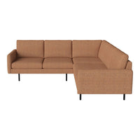 Brown fabric sectional sofa with a modern, minimalist design and clean lines. Perfect for stylish living spaces.