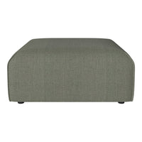 Green textured ottoman with a modern, minimalist design and rounded edges, perfect for stylish living spaces.