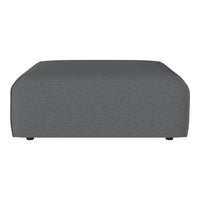Gray textured ottoman with a modern, minimalist design, featuring a smooth, clean silhouette.