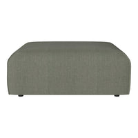 Light olive green rectangular ottoman with a soft, textured fabric finish, perfect for modern decor.