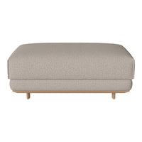 Light gray textured ottoman with a minimalist design and natural wooden legs. Perfect for modern decor.