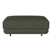 Green textured ottoman with a subtle pattern and wooden legs, perfect for modern living spaces.