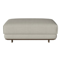 Light grey upholstered ottoman with a minimalist design and smooth, contemporary lines. Ideal for modern decor.