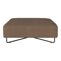 Brown textured ottoman with a sleek metal frame. Modern and versatile design for any living space.