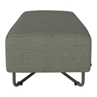 Green textured ottoman with a modern design and sleek black metal legs. Perfect for contemporary decor.