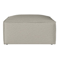 Light gray ottoman with a soft, textured fabric and clean, minimalist design. Perfect for modern living spaces.
