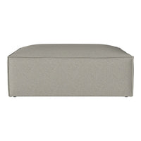 Light gray square ottoman with a smooth, textured fabric and clean lines, perfect for modern decor.