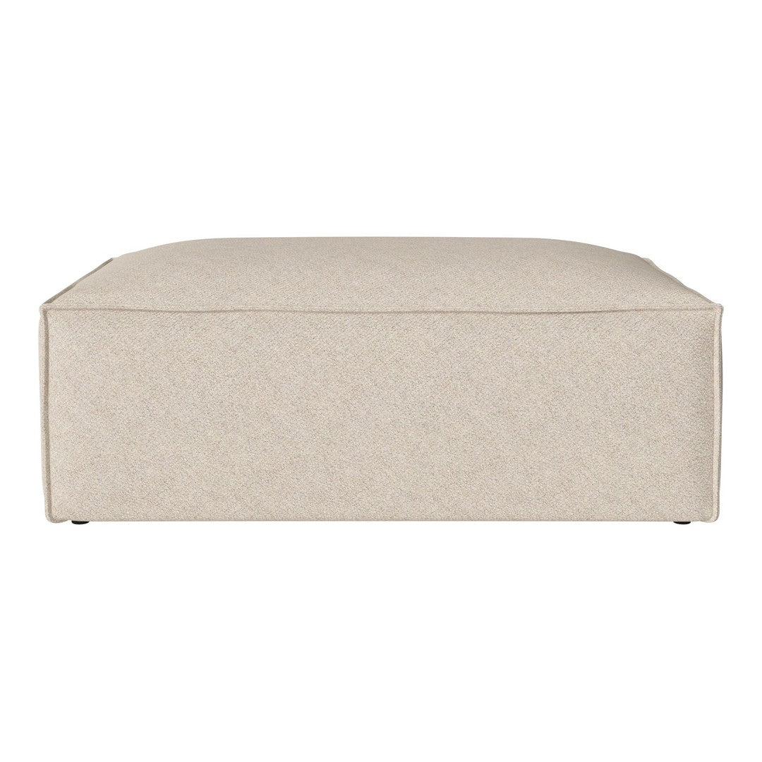 Beige ottoman with a smooth texture and minimalistic design, perfect for contemporary living spaces.