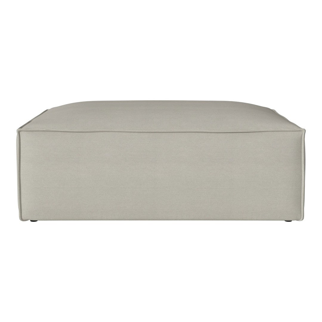 Light gray rectangular ottoman with a smooth, solid fabric surface and minimalist design. Perfect for modern decor.