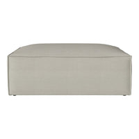Light gray rectangular ottoman with a smooth, solid fabric surface and minimalist design. Perfect for modern decor.