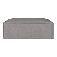Gray textured ottoman with a minimalist design, featuring clean lines and a smooth, modern finish.