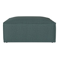 Teal textured ottoman with a rectangular shape and subtle geometric pattern, perfect for modern decor.