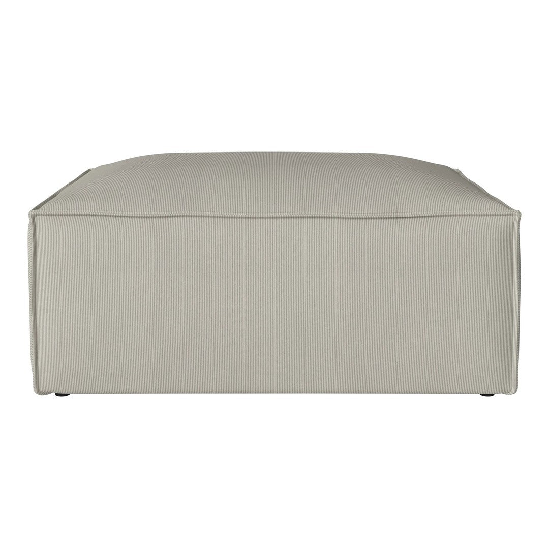 Light gray, solid color ottoman with a smooth texture and contemporary, minimalist design. Perfect for modern decor.