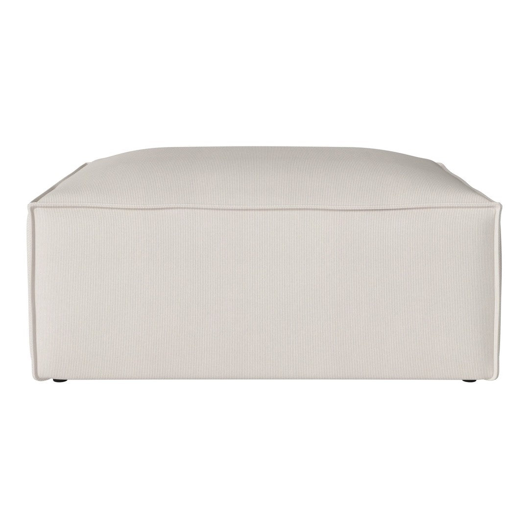 Stylish beige ottoman with a smooth, solid fabric surface and clean, modern lines. Perfect for any decor.