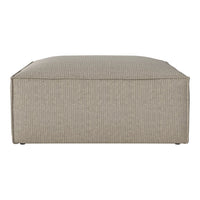 Beige striped ottoman with a textured pattern, perfect for adding a subtle touch of elegance to any space.