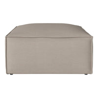 Beige, minimalist ottoman with a smooth, solid surface and sleek design, perfect for modern interiors.