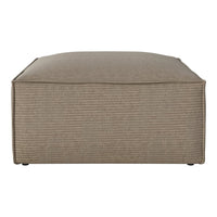 Beige striped ottoman with a sleek, modern design perfect for any living space.