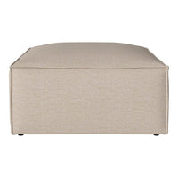 Light beige square ottoman with a textured fabric pattern, perfect for modern and minimalist decor.