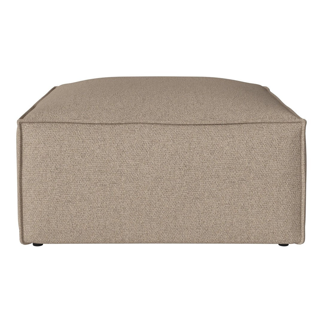 Beige rectangular ottoman with a textured fabric pattern, perfect for modern decor.