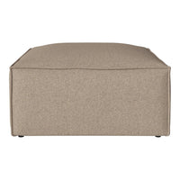 Beige rectangular ottoman with a textured fabric pattern, perfect for modern decor.