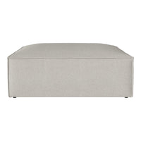 Grey square ottoman with a smooth, solid fabric texture and minimalistic design. Perfect for modern interiors.