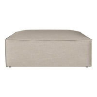 Beige rectangular ottoman with a smooth, textured fabric finish, perfect for modern interiors.