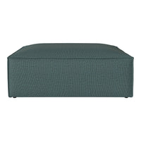 Teal square ottoman with a textured pattern, perfect for modern home decor.