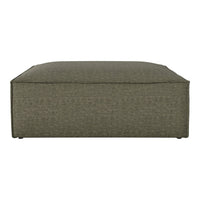 Green striped ottoman with a modern design, featuring a textured fabric for a stylish touch. Perfect for any decor.