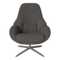 Stylish gray fabric chair with smooth curves and subtle texture, featuring a modern silver base. Perfect for contemporary decor.