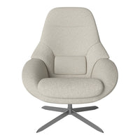 Textured light beige chair with a modern design and seamless curves, set on a sleek metal base.