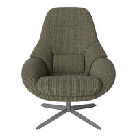 Green ribbed fabric lounge chair with a modern design and sleek metal base. Perfect for contemporary decor.