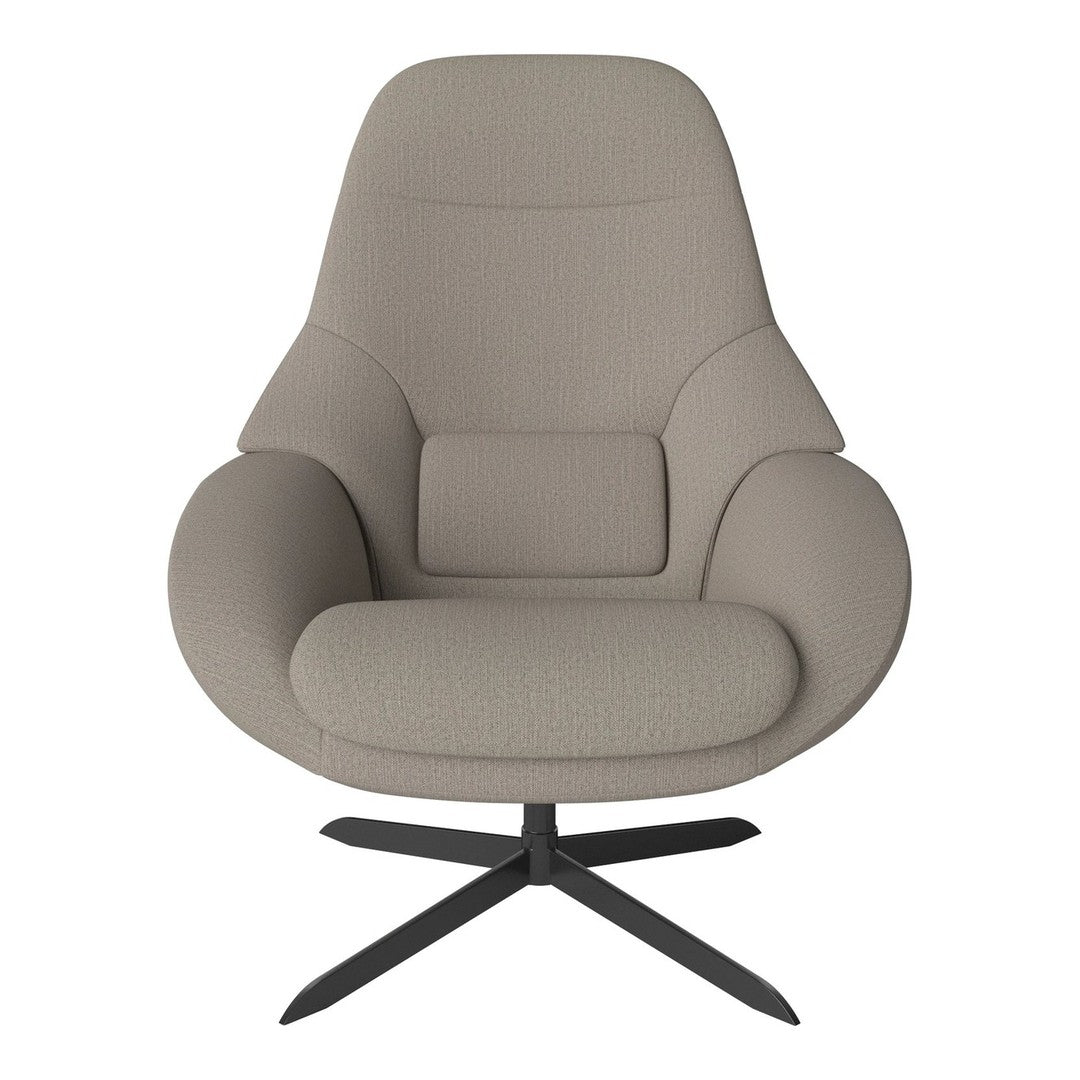 Stylish taupe swivel chair with a smooth, textured fabric and minimalist design, perfect for modern interiors.