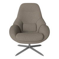 Stylish grey accent chair with a textured fabric pattern and a modern metal base. Perfect for contemporary decor.