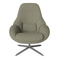 Soft olive green upholstered chair with a textured pattern and a sleek metal base. Ideal for modern decor.