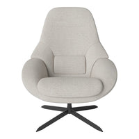 Light gray upholstered chair with a smooth texture and minimalist design, featuring black metal legs for modern appeal.