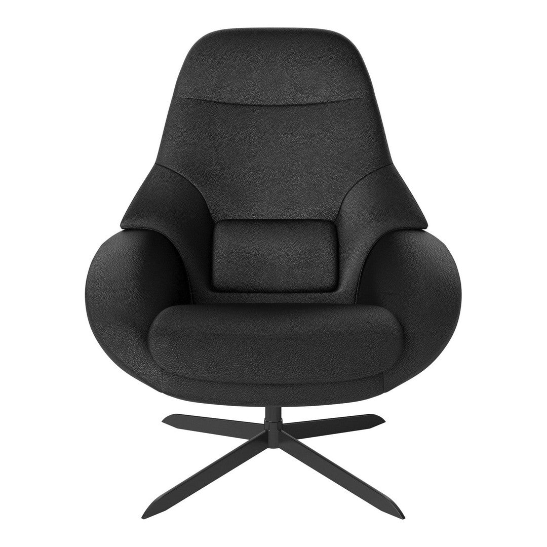 Stylish black upholstered chair with smooth contours and a sleek matte finish, designed for modern interiors.