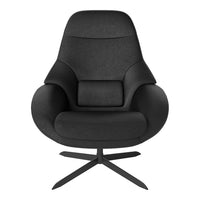 Stylish black upholstered chair with smooth contours and a sleek matte finish, designed for modern interiors.
