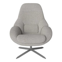 Light gray upholstered chair with a textured pattern and sleek metal base. Modern design for any room.