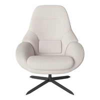 Cream-colored lounge chair with a smooth, minimalist design and a contrasting black base. Modern and stylish look.